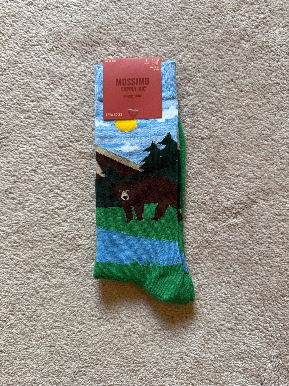 Mossimo Supply Co. Men's Blue & Green Bear Crew Socks